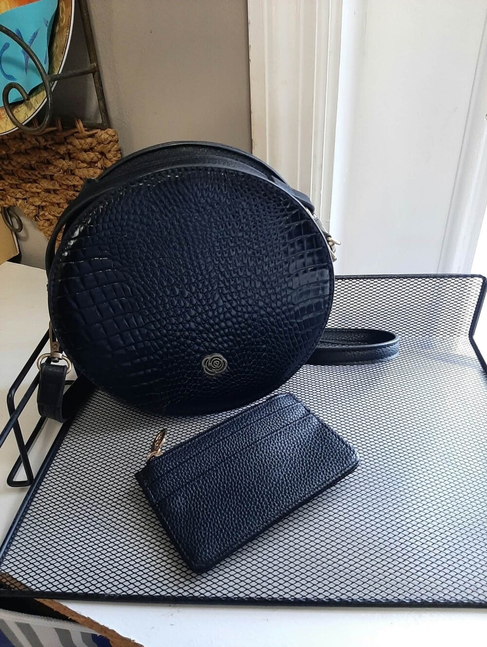 CARLOS SANTANA "River Of Dreams" Black Croc Canteen Bag Crossbody & Wallet Set